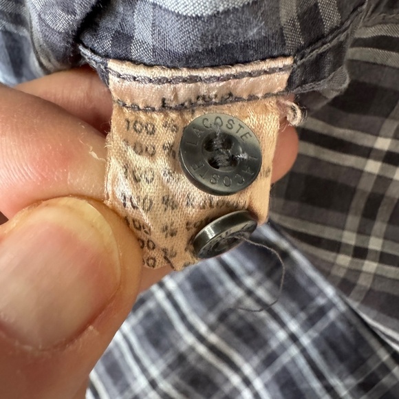 Lacoste Men's Plaid Long Sleeve Button Up Casual Cotton Shirt Gray EU42 (Large) - Picture 8 of 15